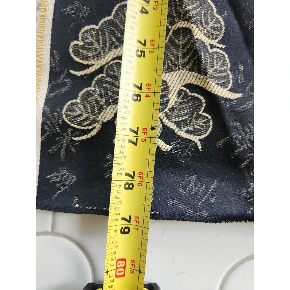 2+yds/Black Tan Chinoiserie Upholstery Damask Fabric Asian Pagodas Tea Service